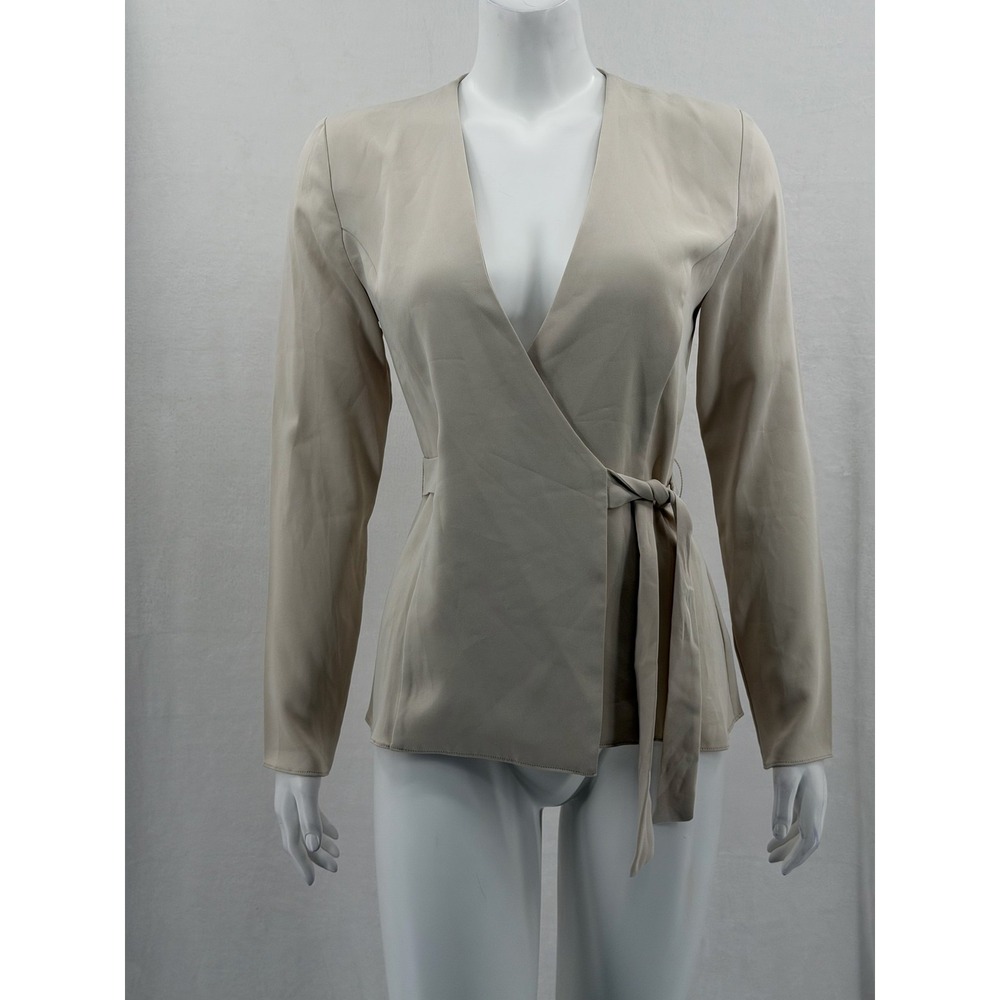 Babaton Aritzia Top Womens XS Beige Angeleno Wrap Belted Minimalist Neutral Work